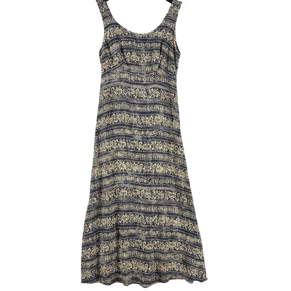 VTG Piccalino Petites Womens Maxi Dress 4P Blue Floral Sleeveless Rayon 1990’s